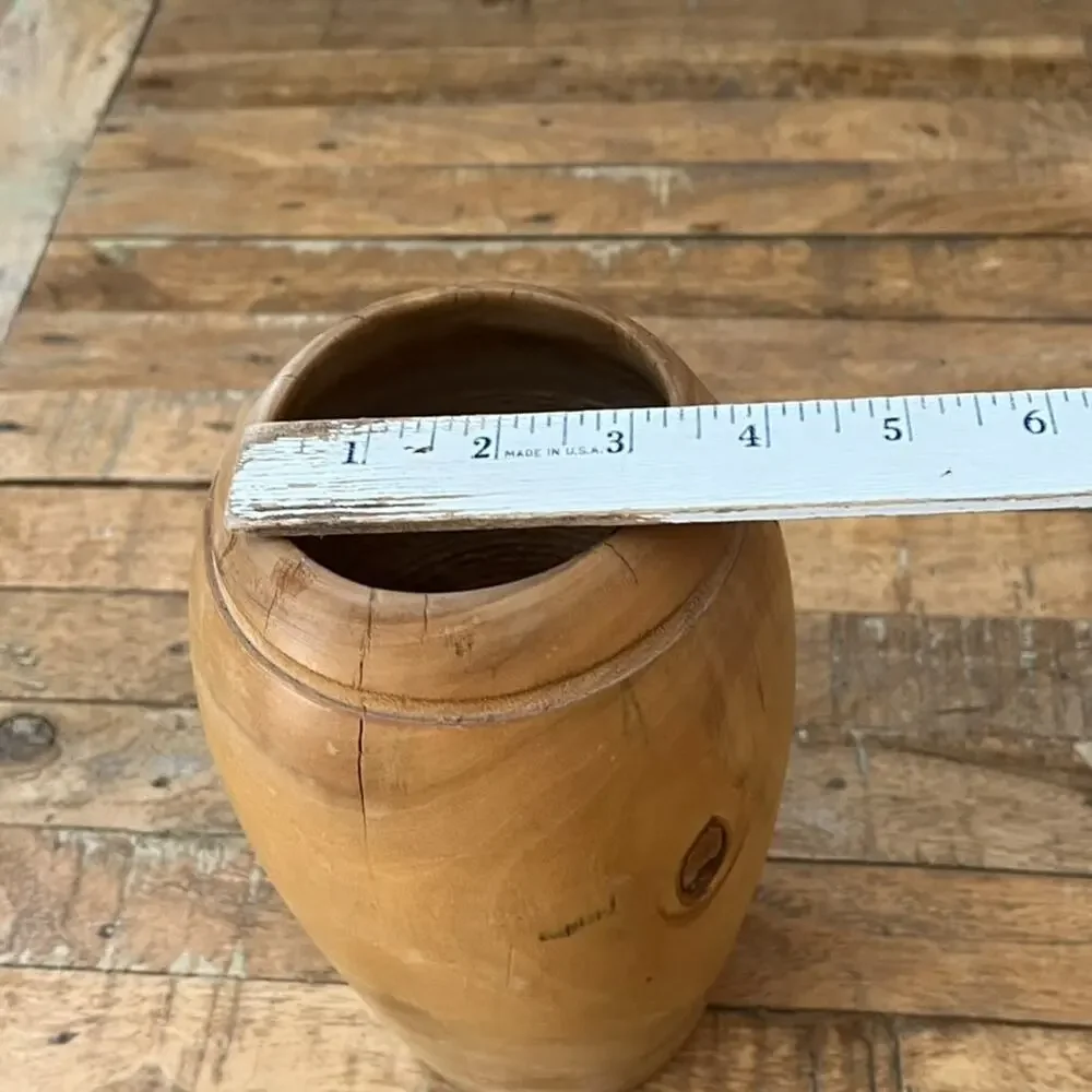 Hand Turned Wooden Table Vase 9” Tall Artist Made Light Brown